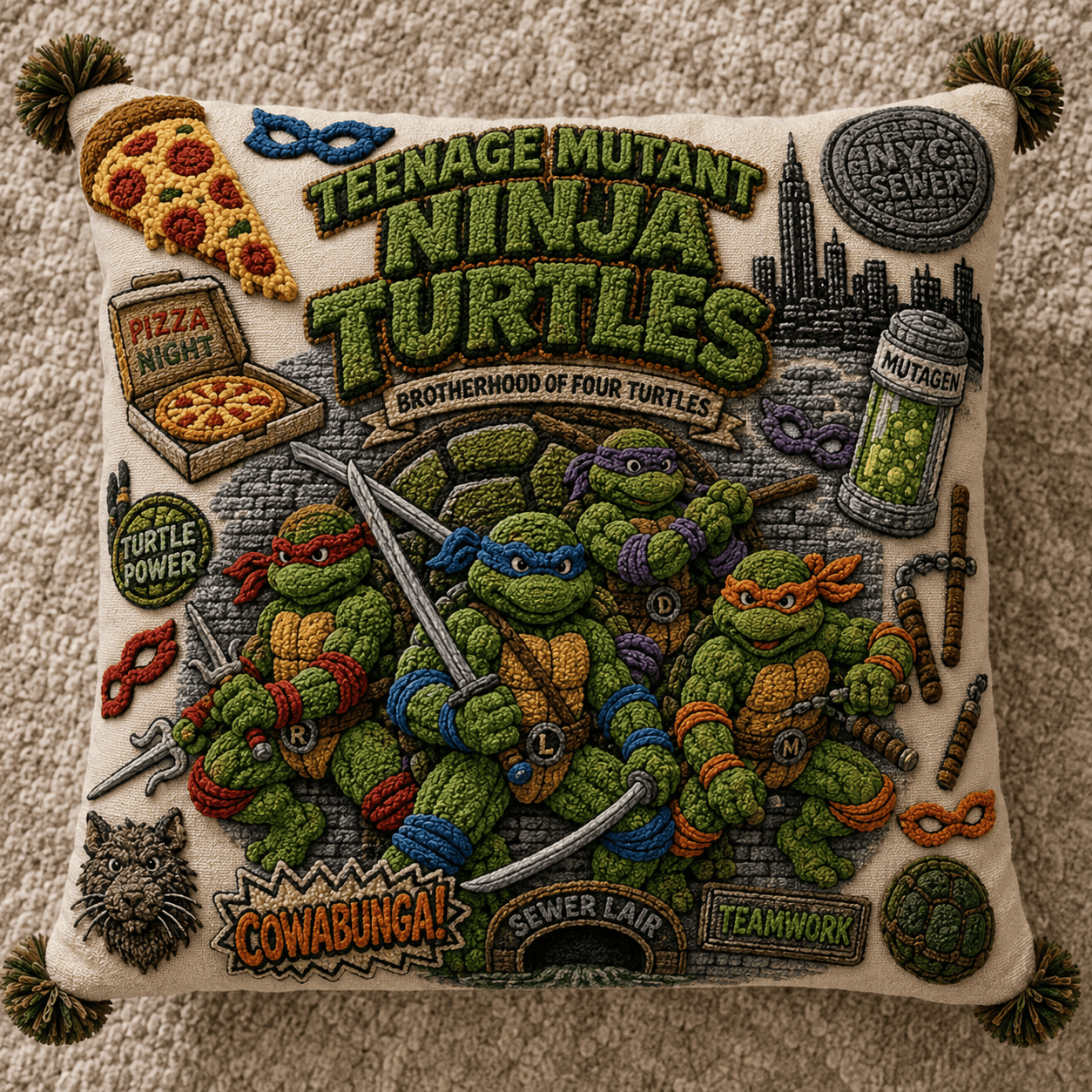 TMNT Tufted Sofa Cover & Pillow Set DNBN