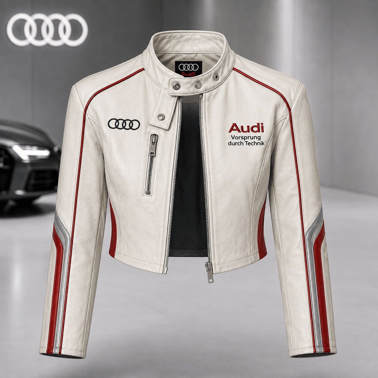 Premium AUD Cropped Leather Zipper Jacket TNSM