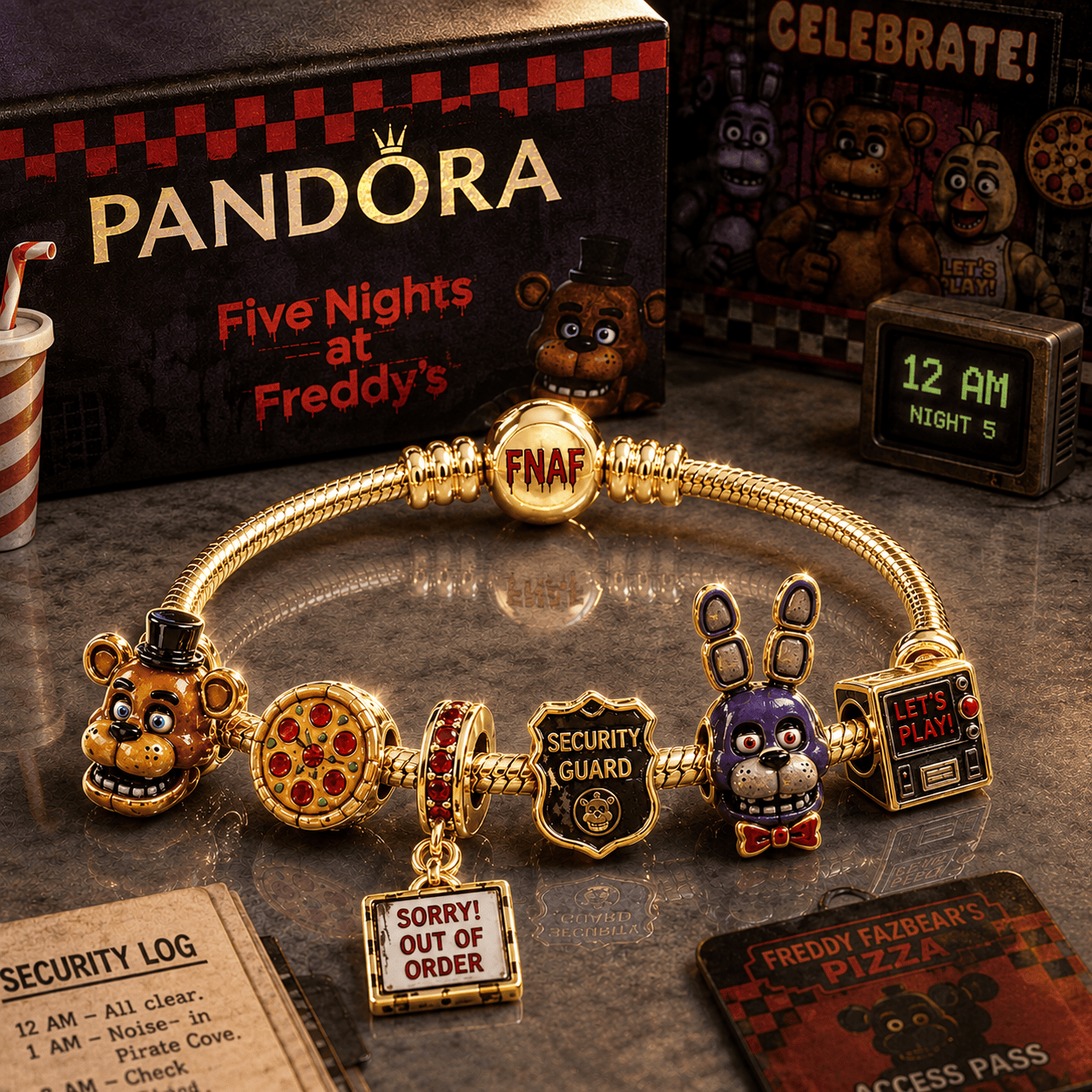 5NAF Gold Charm Bracelet Set BMD