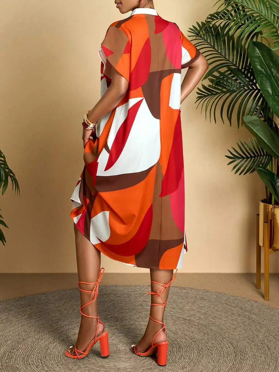 Women's Abstract Print Short Sleeve Midi Dress