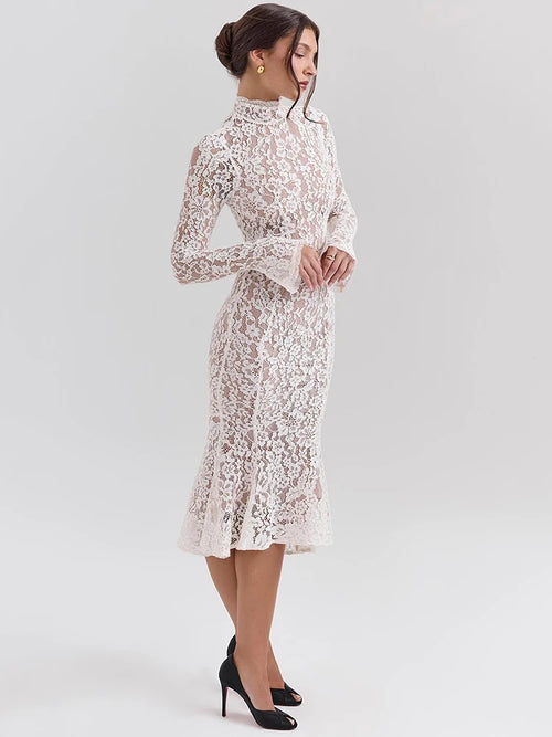 Mozision Lace Long Sleeve Sexy Midi Dress